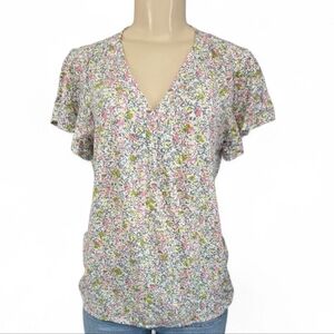 Caslon Nordstrom Floral V-Neck Short Sleeve Blouse XS